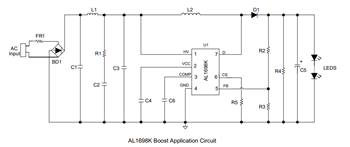 Schéma du circuit d'application - Diodes Incorporated Pilote LED à gradation et haute efficacité AL1698K